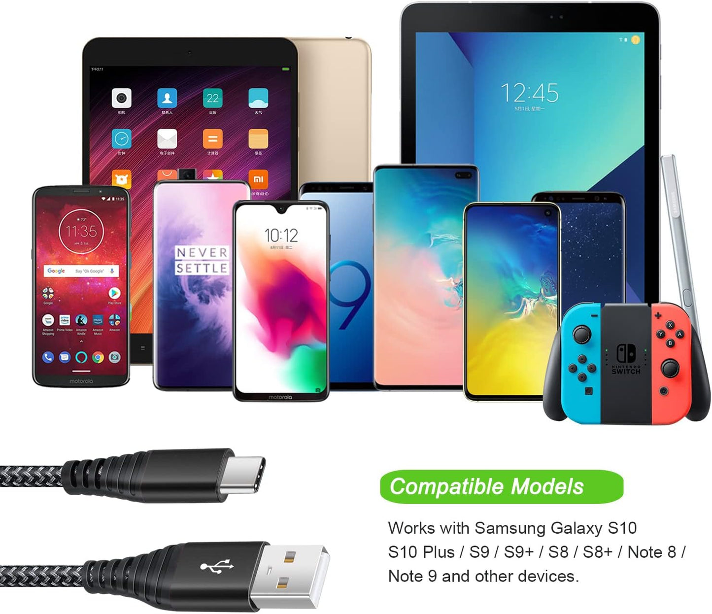 Adaptive Fast Charging USB Wall Charger Kit, 2-Pack Fast Charging Block Android Phone Charger with 6Ft USB Type C Cable for Samsung Galaxy S21/S20/S10+/S10E,Note 10+/20, A14/A53/A05/A16 5G