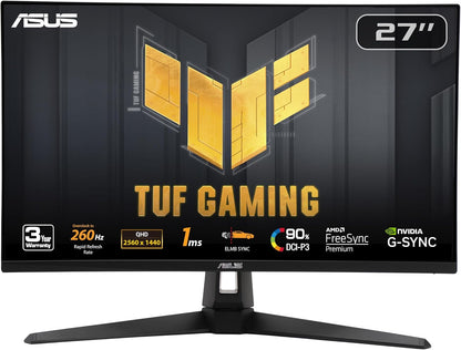 TUF Gaming 27” 1440P Gaming Monitor (VG27AQM1A) - QHD (2560 X 1440), 260Hz, 1Ms, Fast IPS, Extreme Low Motion Blur Sync, Freesync Premium, G-SYNC Compatible, Displayhdr400, 3 Year Warranty