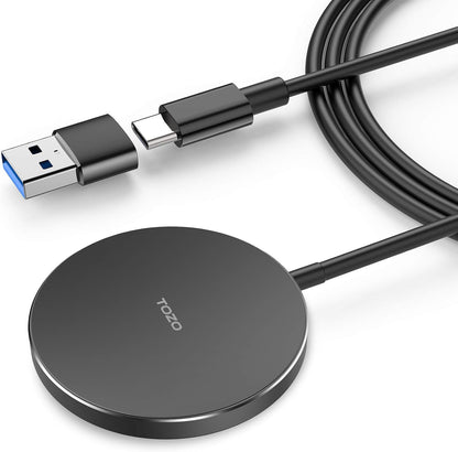 W6 Wireless Charger Compatible for Iphone 13/Mini/Pro/Pro Max Compatible for Iphone 12/Mini/Pro/Pro Max Aviation Aluminum Computer Numerical Control Technology Fast Charging Black NO AC Adapter