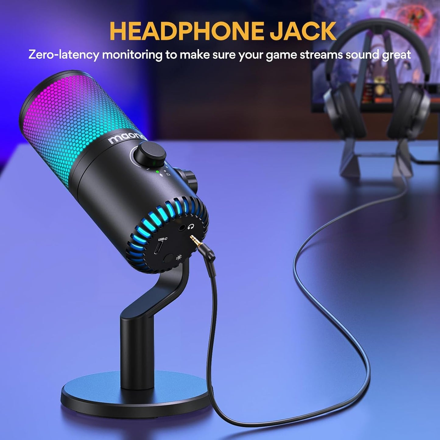 Gaming USB Microphone with Software, Metal Programmable RGB Mic for Recording, Streaming, Podcast, PS5, PS4, PC, Computer, DM30 RGB