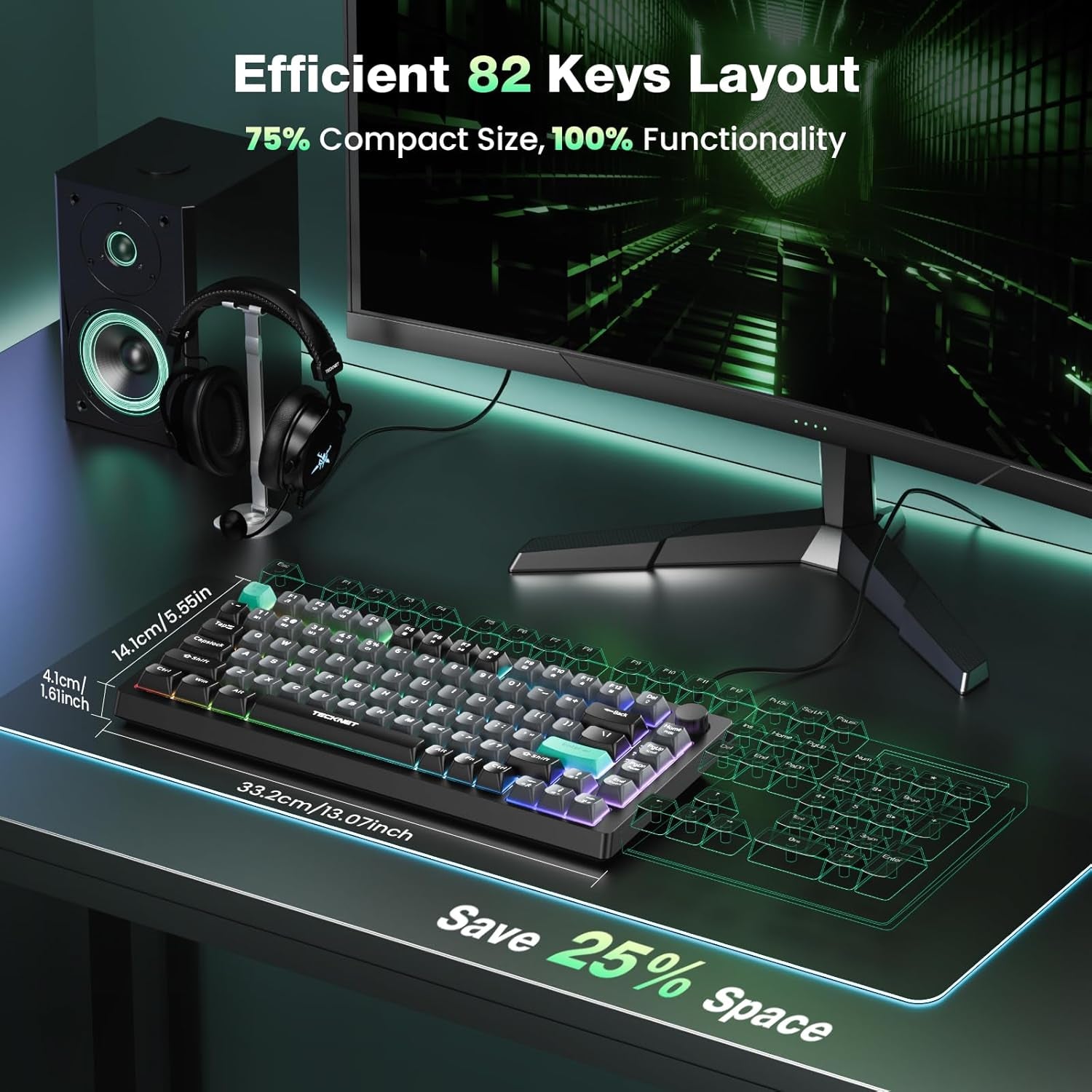 Gaming Keyboard, 75% Wired Keyboard, RGB Backlit, 82-Keys with Volume Knob Control, 26 Keys Anti-Ghosting, Whisper Quiet Gaming Switch Travel Friendly for Windows Laptop PC Mac-Grey