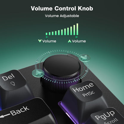 Gaming Keyboard, 75% Wired Keyboard, RGB Backlit, 82-Keys with Volume Knob Control, 26 Keys Anti-Ghosting, Whisper Quiet Gaming Switch Travel Friendly for Windows Laptop PC Mac-Grey