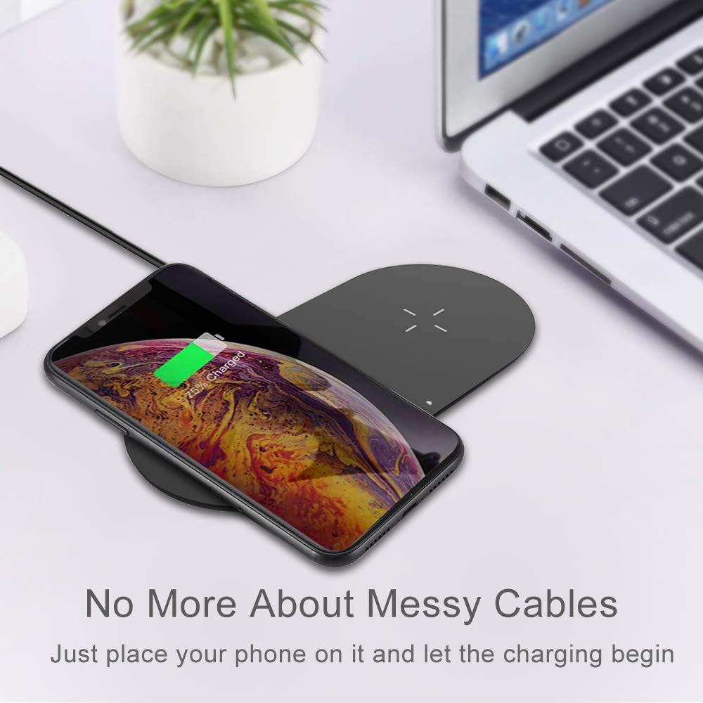 Dual Wireless Charger,  Fast Wireless Charging Pad Compatible for Iphone 13/13 Pro/13 Pro Max/13 Mini/12/11/Xs/8 Plus, Galaxy S21/S20, Note 10, Airpods Pro, Galaxy Buds+(No AC Adapter)