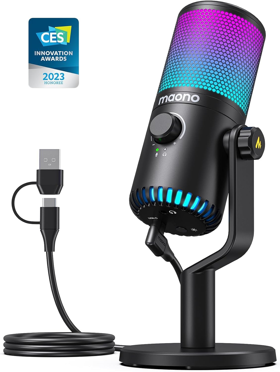 Gaming USB Microphone with Software, Metal Programmable RGB Mic for Recording, Streaming, Podcast, PS5, PS4, PC, Computer, DM30 RGB