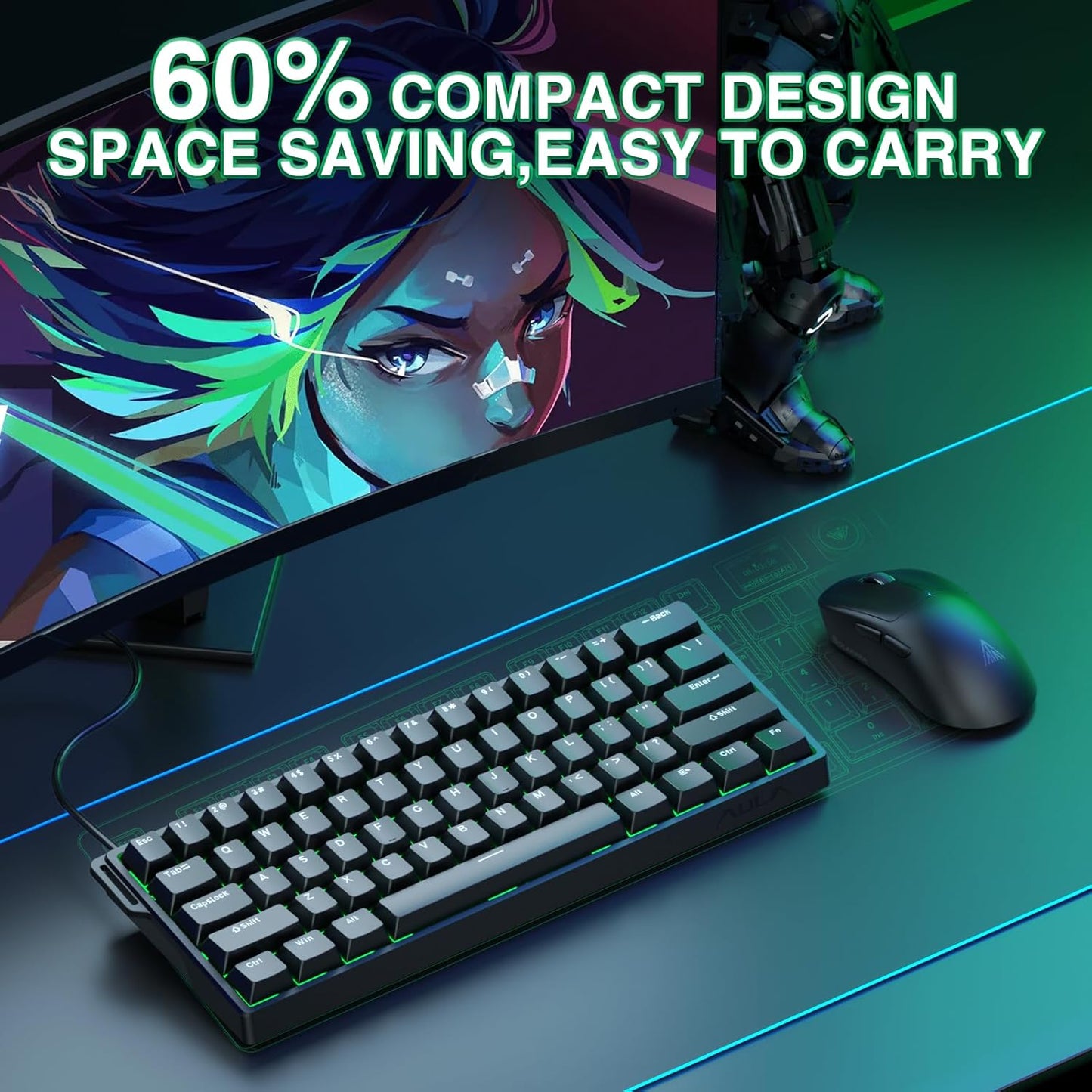 WIN60 HE - 60% Mechanical Gaming Keyboard Wired, Magnetic Switch Hot Swappable, Adjustable Actuation Rapid Trigger Mode, 8000 Hz Polling Rate, RGB Small Keyboard 60 Percent Compact Design for PC