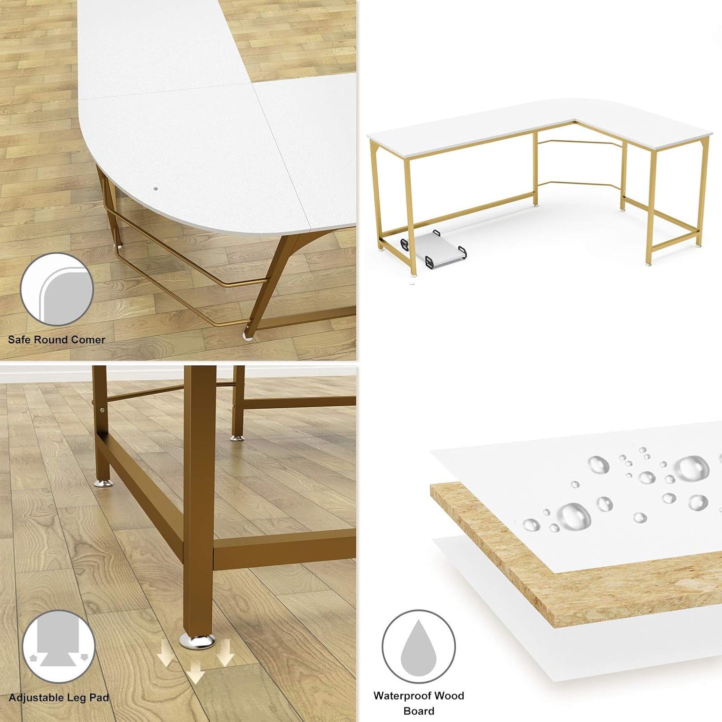 Reversible L Shaped Desk White - 57.9" Corner Gaming Computer Desk, Office Workstation Modern Home Study Writing Wooden Table