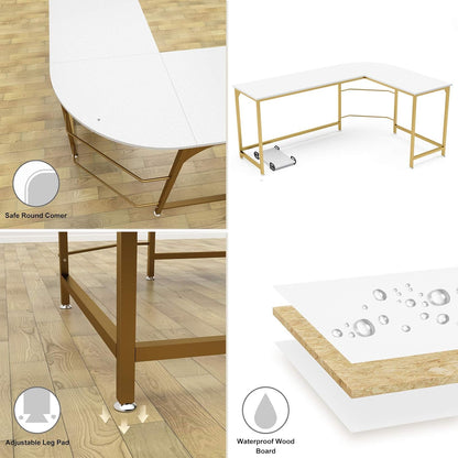 Reversible L Shaped Desk White - 57.9" Corner Gaming Computer Desk, Office Workstation Modern Home Study Writing Wooden Table