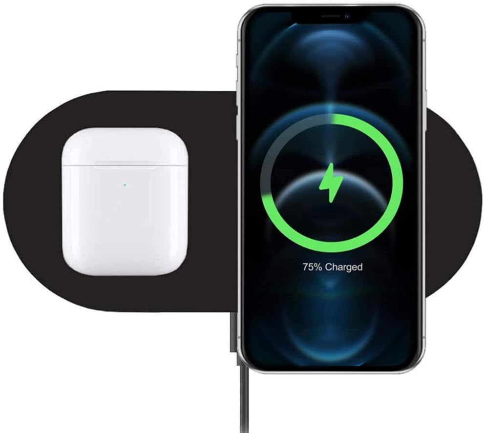 Dual Wireless Charger,  Fast Wireless Charging Pad Compatible for Iphone 13/13 Pro/13 Pro Max/13 Mini/12/11/Xs/8 Plus, Galaxy S21/S20, Note 10, Airpods Pro, Galaxy Buds+(No AC Adapter)