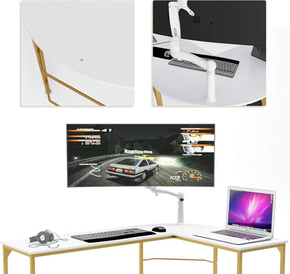 Reversible L Shaped Desk White - 57.9" Corner Gaming Computer Desk, Office Workstation Modern Home Study Writing Wooden Table