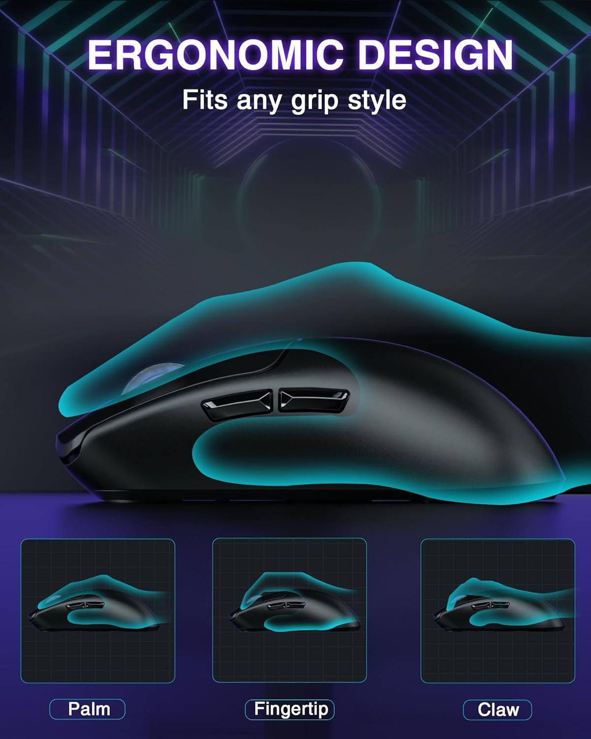 SC580 Wireless Gaming Mouse, Tri-Mode 2.4G/BT5.0/USB-C Gaming Mouse, 12000 DPI Rechargeable Wireless Mouse with 6 Programmable Buttons, Ergonomic Computer Mouse for Laptop/Pc/Mac/Tablet