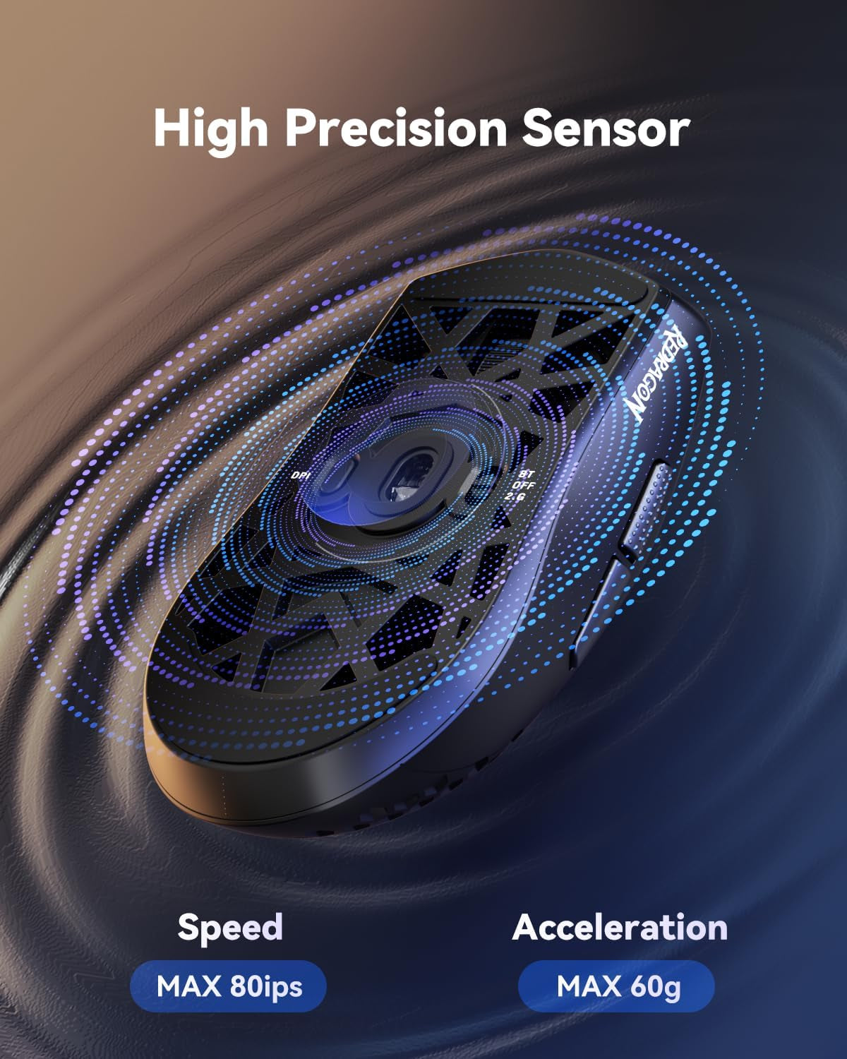 M725 Honeycomb Shell Gaming Mouse Wireless, Ultra Lightweight 49G, 8000 DPI Tri-Mode Bt5.1/2.4Ghz/Type-C Wired Gamer Mouse with 2 Side Buttons, Macro Programmable for Pc/Mac/Laptop, Black