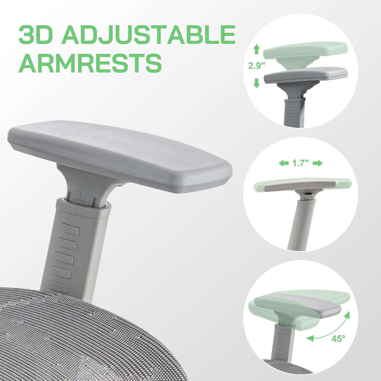 Mesh Ergonomic Office Chair with Footrest,High Back Mesh Gaming Chair with Lumbar Support,Adjustable Headrest and Armrests for Home Office Desk Chair (Modern, Grey)