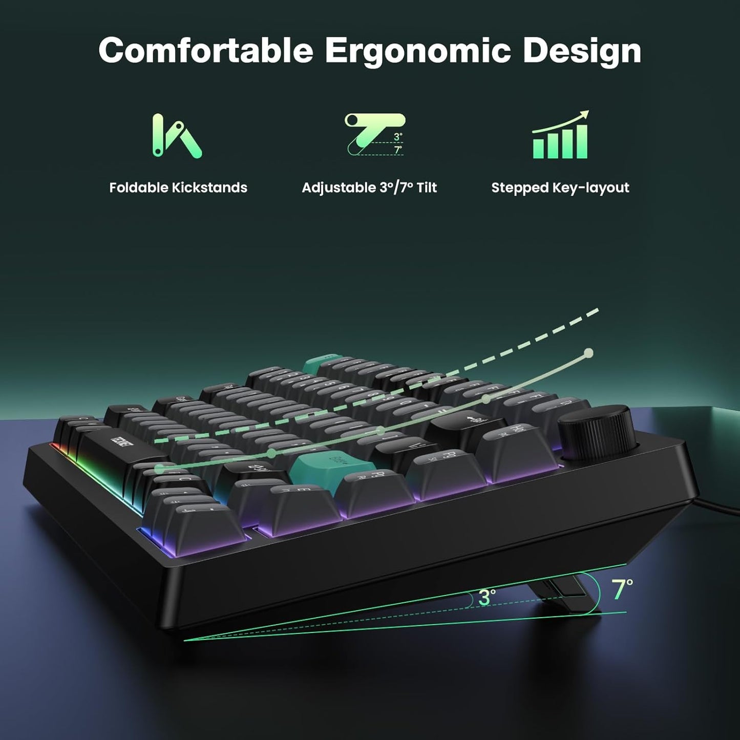 Gaming Keyboard, 75% Wired Keyboard, RGB Backlit, 82-Keys with Volume Knob Control, 26 Keys Anti-Ghosting, Whisper Quiet Gaming Switch Travel Friendly for Windows Laptop PC Mac-Grey