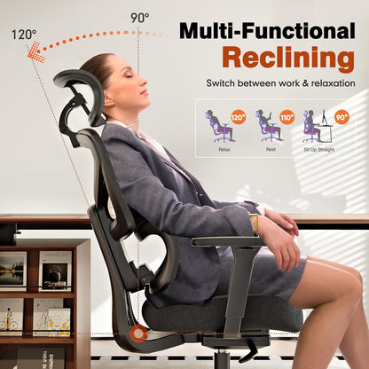 Ergonomic Office Chair, High Back Mesh Desk Chair with 4-Position Height Adjustable Back, 3D Armrests, Adaptive Lumbar Support, 3-Level Tilt Function, 3D Headrest, Comfy Computer Gaming Chairs