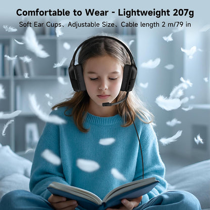 Gaming Headset for Ps5、Ps5Pro、Ps4、Xbox Series X、Xbox Series S/One、Pc Headset with Clear Mic for Work 𝟐𝟎𝟐𝟓 𝐔𝐩𝐠𝐫𝐚𝐝𝐞 PC Gaming Headphones with Mic、3.5Mm Splitter、79In Cable, 207G. Gamer Gifts