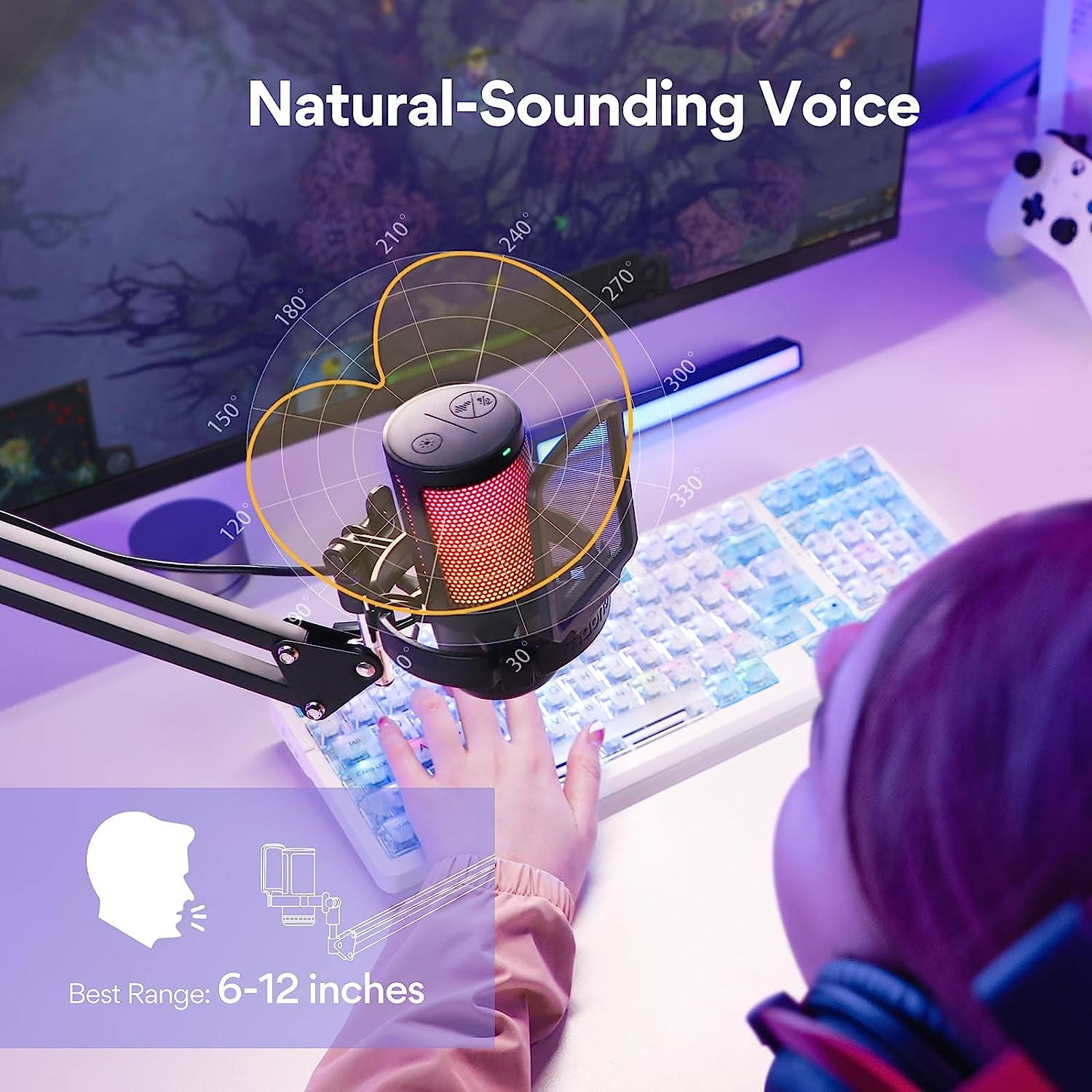 Gaming USB Microphone, Noise Cancellation Condenser Mic with Mute, Gain, Monitoring, Boom Arm Mic for Streaming, Podcast, Twitch, Youtube, Discord, PC, Computer, PS4, PS5, Mac, Gamerwave DGM20S