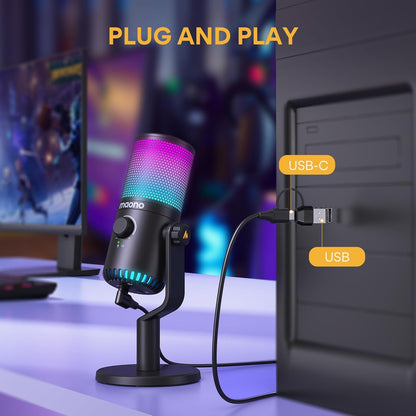 Gaming USB Microphone with Software, Metal Programmable RGB Mic for Recording, Streaming, Podcast, PS5, PS4, PC, Computer, DM30 RGB