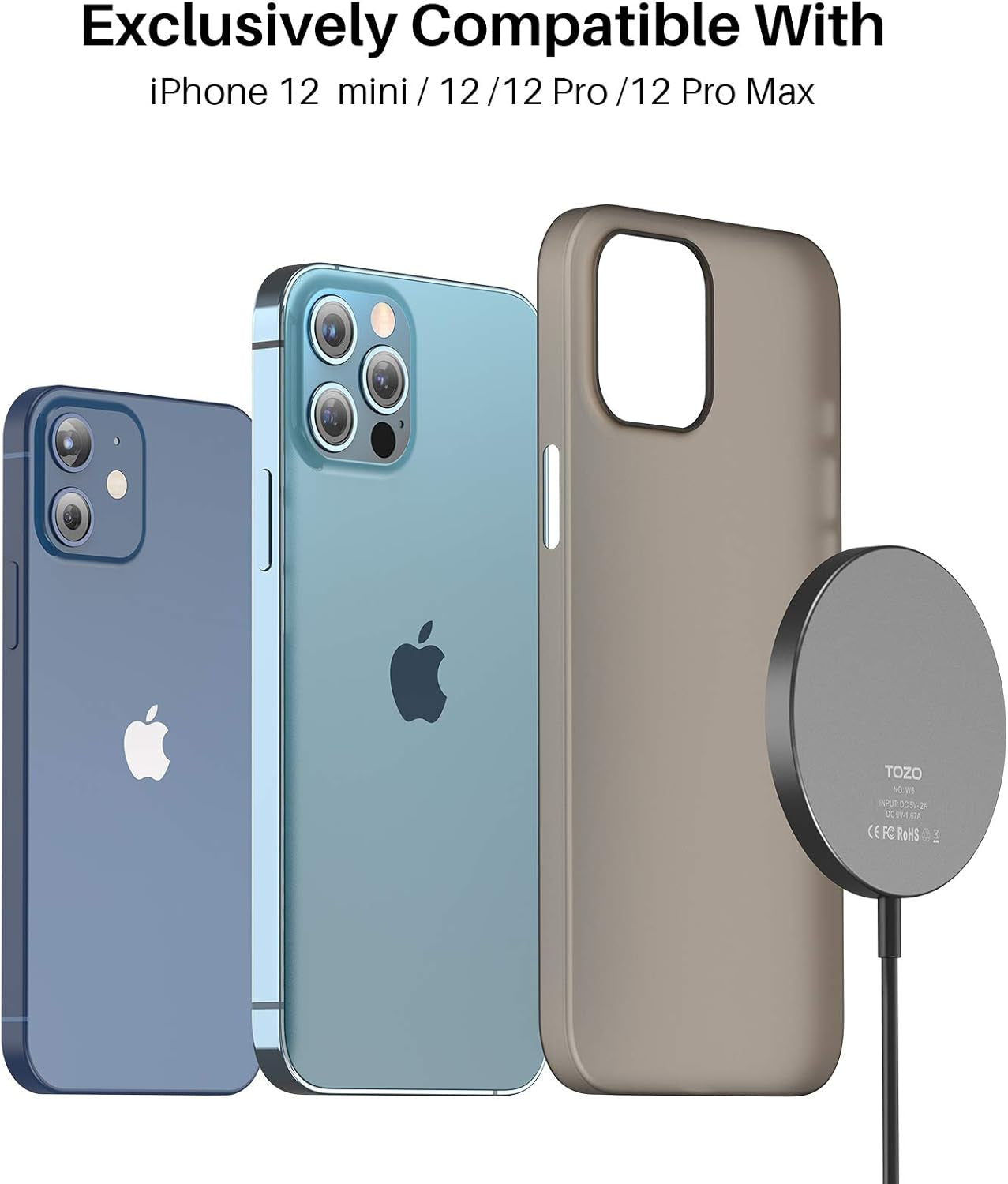 W6 Wireless Charger Compatible for Iphone 13/Mini/Pro/Pro Max Compatible for Iphone 12/Mini/Pro/Pro Max Aviation Aluminum Computer Numerical Control Technology Fast Charging Black NO AC Adapter