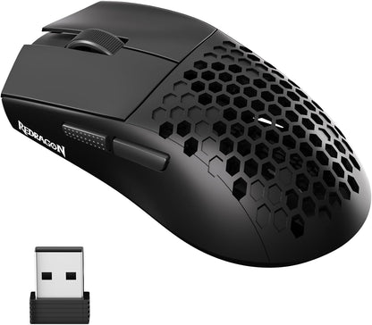 M725 Honeycomb Shell Gaming Mouse Wireless, Ultra Lightweight 49G, 8000 DPI Tri-Mode Bt5.1/2.4Ghz/Type-C Wired Gamer Mouse with 2 Side Buttons, Macro Programmable for Pc/Mac/Laptop, Black