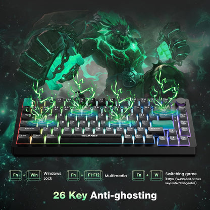 Gaming Keyboard, 75% Wired Keyboard, RGB Backlit, 82-Keys with Volume Knob Control, 26 Keys Anti-Ghosting, Whisper Quiet Gaming Switch Travel Friendly for Windows Laptop PC Mac-Grey