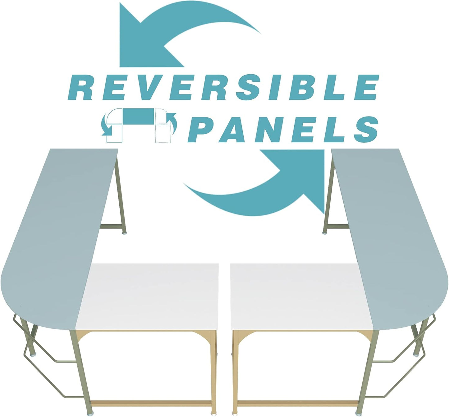 Reversible L Shaped Desk White - 57.9" Corner Gaming Computer Desk, Office Workstation Modern Home Study Writing Wooden Table