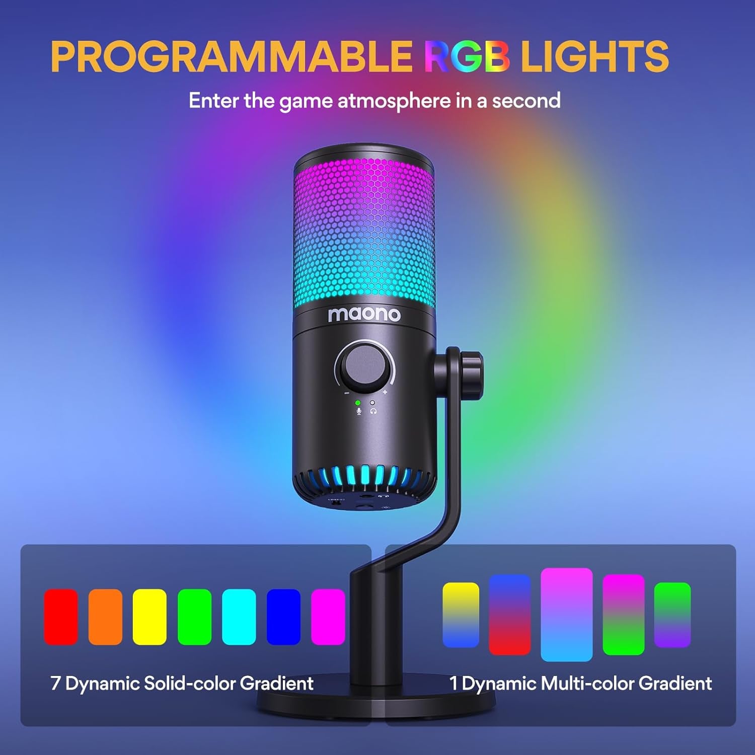 Gaming USB Microphone with Software, Metal Programmable RGB Mic for Recording, Streaming, Podcast, PS5, PS4, PC, Computer, DM30 RGB