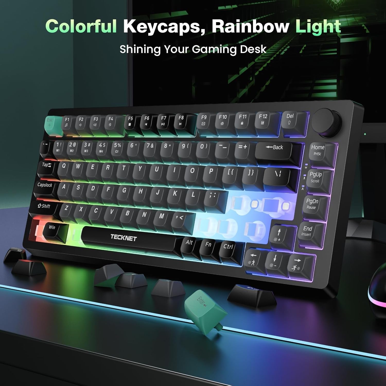 Gaming Keyboard, 75% Wired Keyboard, RGB Backlit, 82-Keys with Volume Knob Control, 26 Keys Anti-Ghosting, Whisper Quiet Gaming Switch Travel Friendly for Windows Laptop PC Mac-Grey