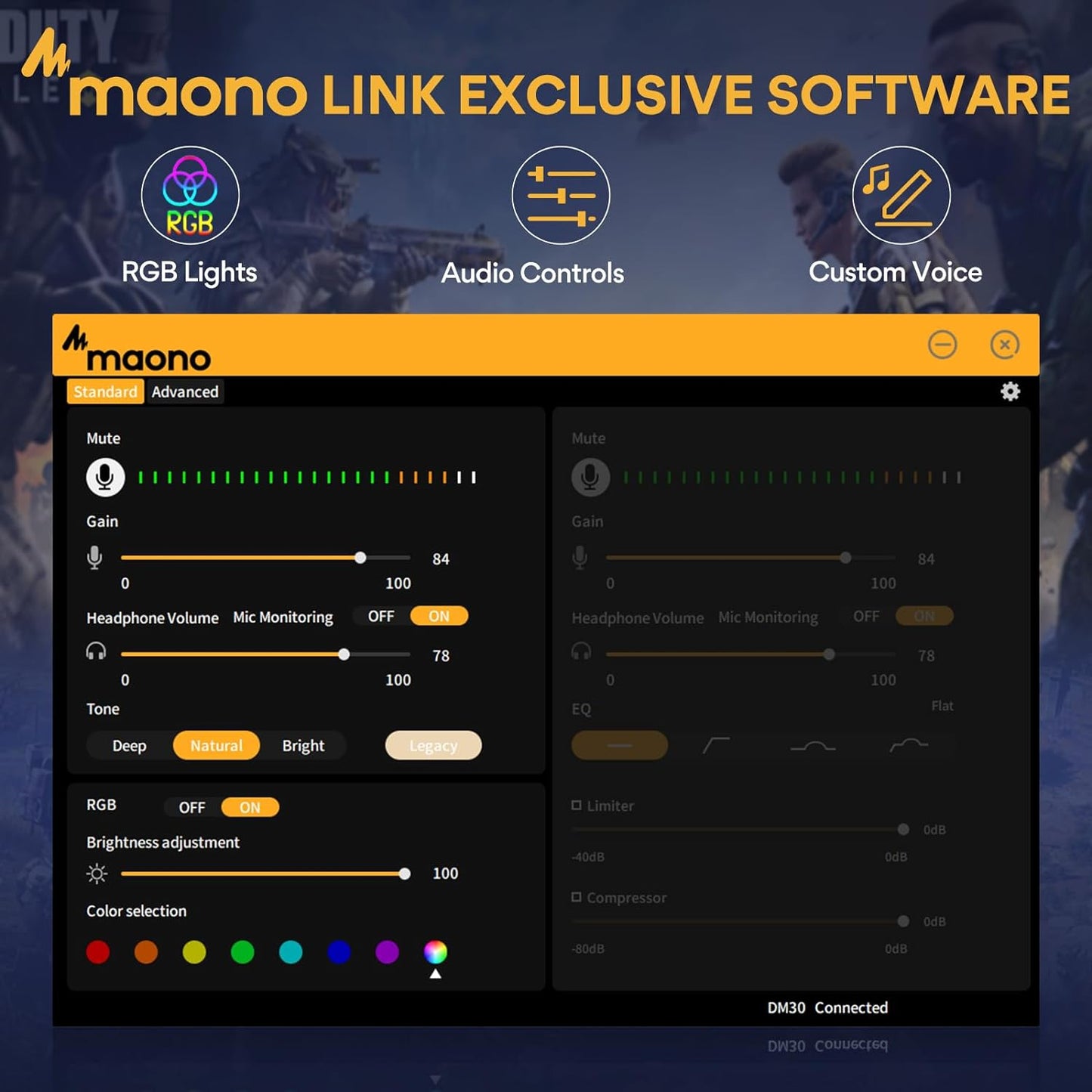 Gaming USB Microphone with Software, Metal Programmable RGB Mic for Recording, Streaming, Podcast, PS5, PS4, PC, Computer, DM30 RGB