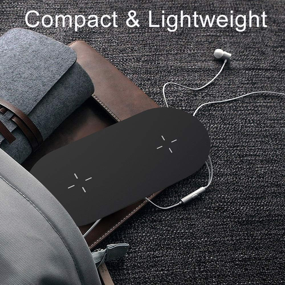 Dual Wireless Charger,  Fast Wireless Charging Pad Compatible for Iphone 13/13 Pro/13 Pro Max/13 Mini/12/11/Xs/8 Plus, Galaxy S21/S20, Note 10, Airpods Pro, Galaxy Buds+(No AC Adapter)