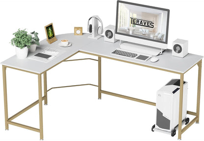Reversible L Shaped Desk White - 57.9" Corner Gaming Computer Desk, Office Workstation Modern Home Study Writing Wooden Table