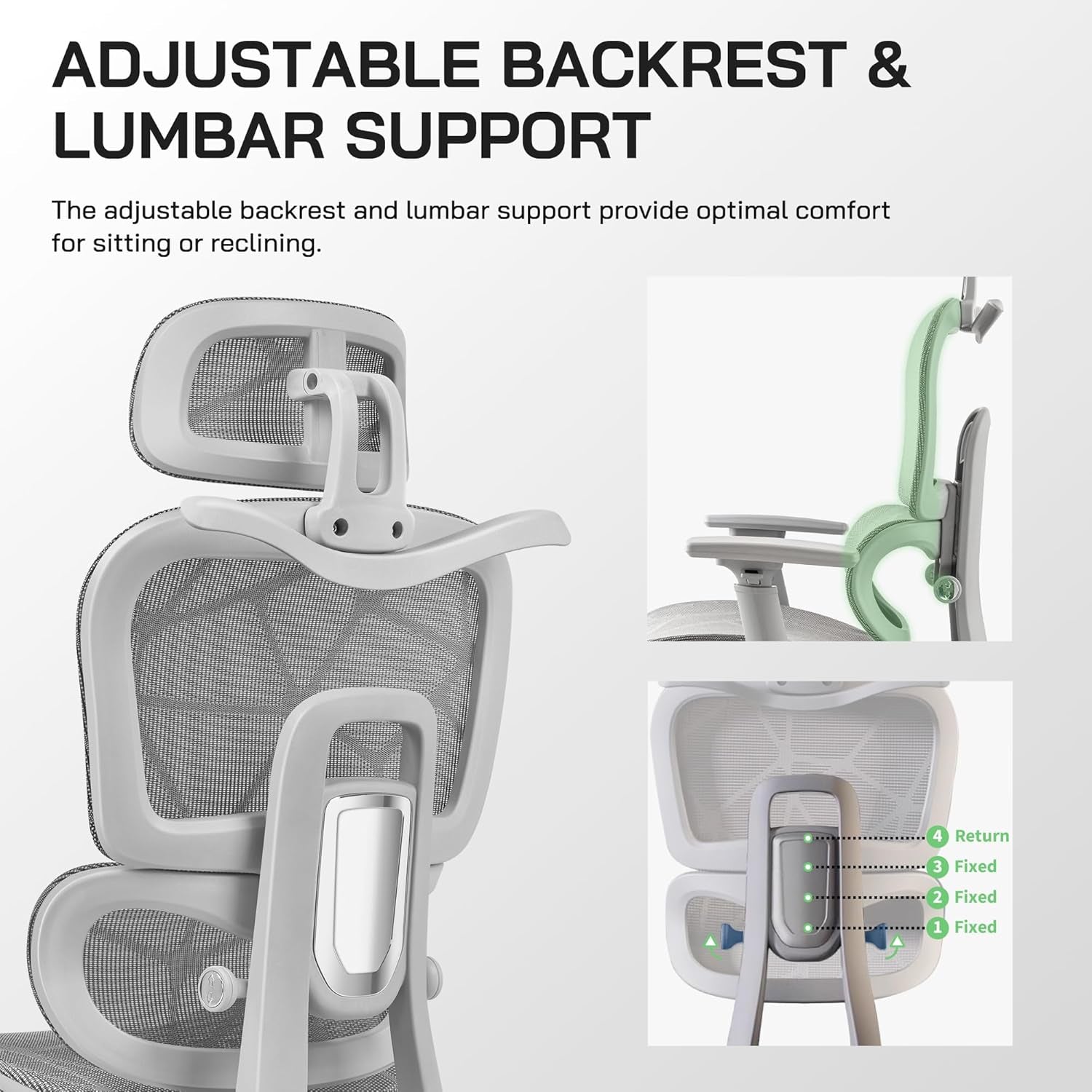 Mesh Ergonomic Office Chair with Footrest,High Back Mesh Gaming Chair with Lumbar Support,Adjustable Headrest and Armrests for Home Office Desk Chair (Modern, Grey)