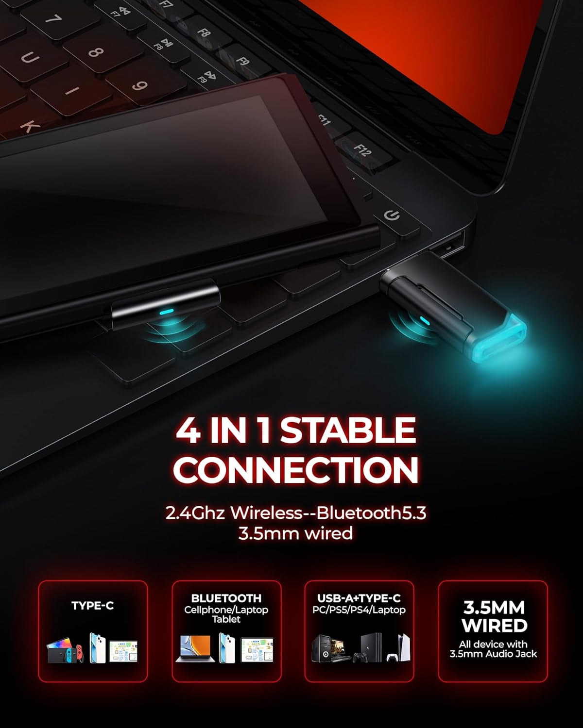 Wireless Gaming Headset, 7.1 Surround Sound, 2.4Ghz USB Gaming Headphones Bluetooth 5.4, 100-Hr Noise Canceling Mic RGB Light, Wireless Headset for PC PS5 PS4 Mac Switch, ONLY Wired Mode Suit for Xbox