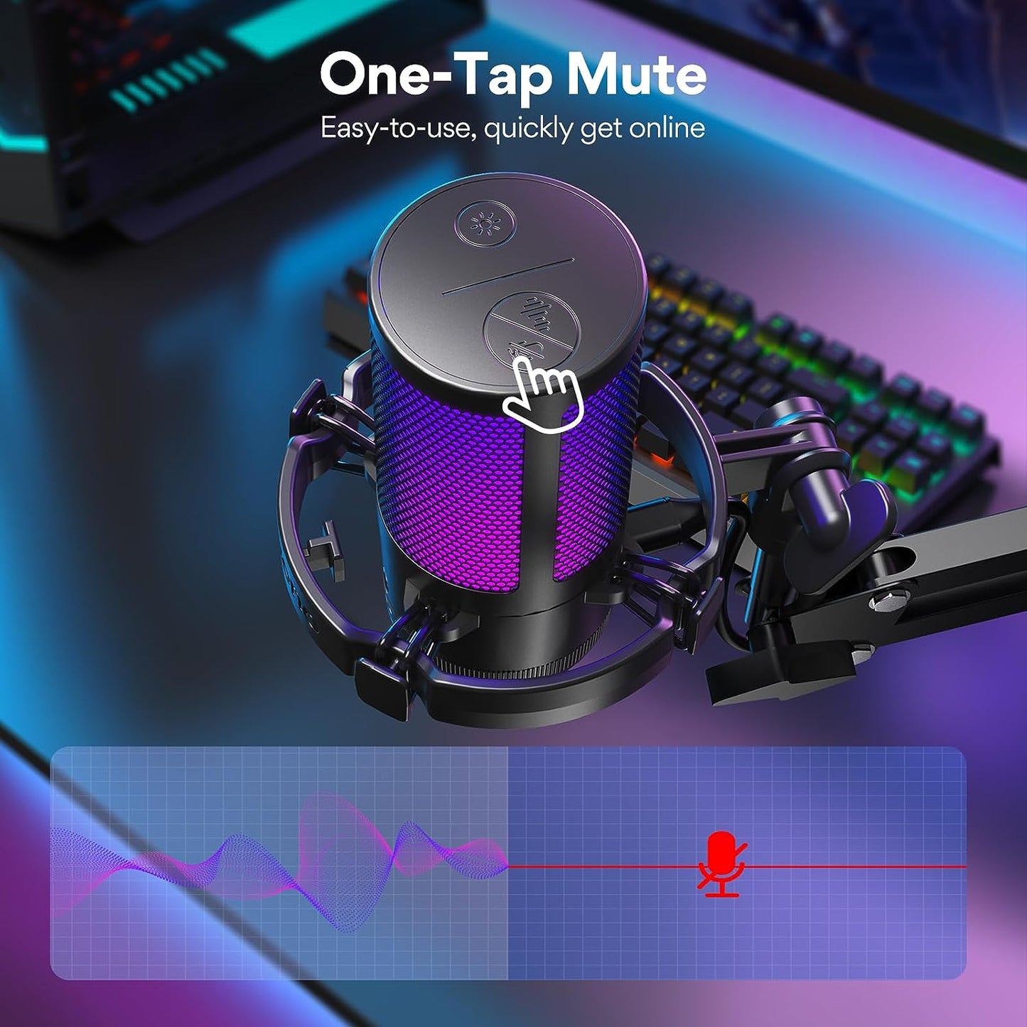 Gaming USB Microphone, Noise Cancellation Condenser Mic with Mute, Gain, Monitoring, Boom Arm Mic for Streaming, Podcast, Twitch, Youtube, Discord, PC, Computer, PS4, PS5, Mac, Gamerwave DGM20S