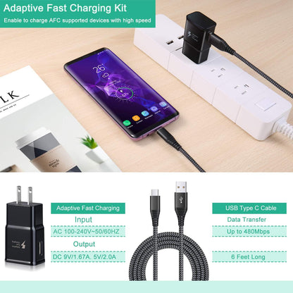 Adaptive Fast Charging USB Wall Charger Kit,  2-Pack Fast Charging Block Android Phone Charger with 6Ft USB Type C Cable for Samsung Galaxy S21/S20/S10+/S10E,Note 10+/20, A14/A53/A05/A16 5G
