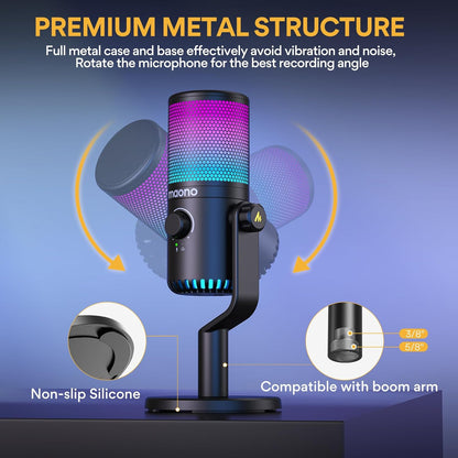 Gaming USB Microphone with Software, Metal Programmable RGB Mic for Recording, Streaming, Podcast, PS5, PS4, PC, Computer, DM30 RGB
