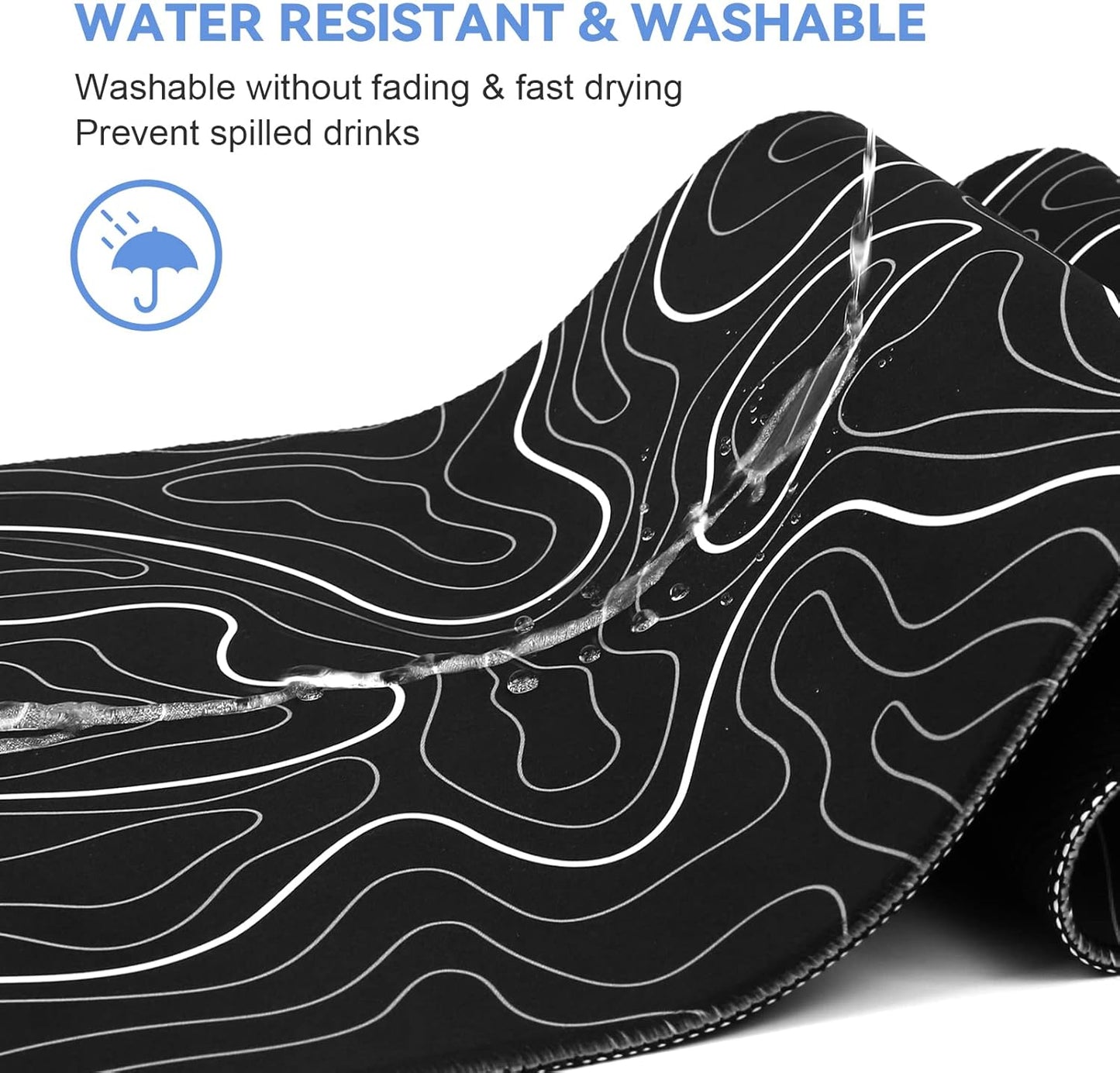 Mouse Pad Gaming Mousepad 31.5 X 11.8In Large Mouse Pad for Keyboard and Mouse with Anti-Slip Rubber Base, Keyboard Pad XL Mouse Mat for Home and Office（Black with White Topographic Line）