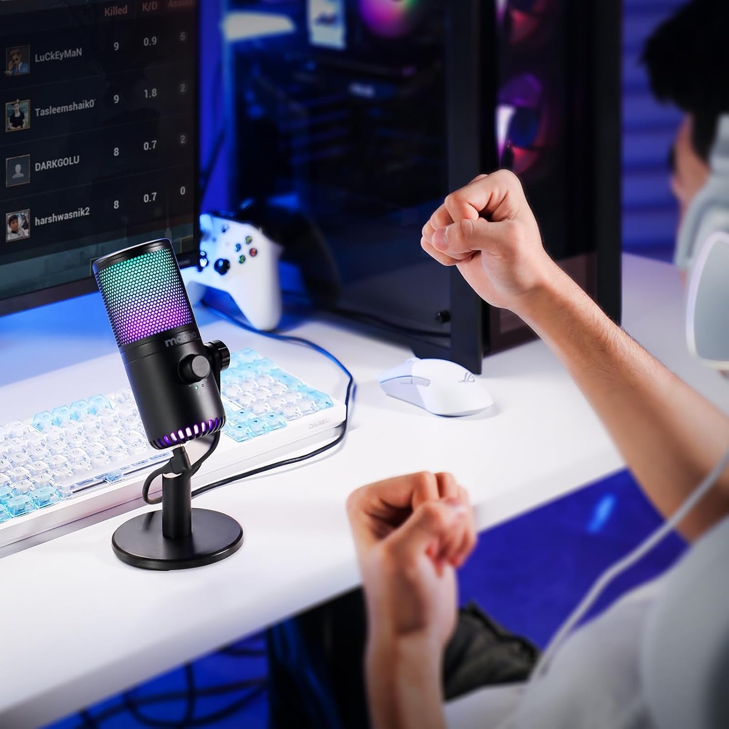 Gaming USB Microphone with Software, Metal Programmable RGB Mic for Recording, Streaming, Podcast, PS5, PS4, PC, Computer, DM30 RGB
