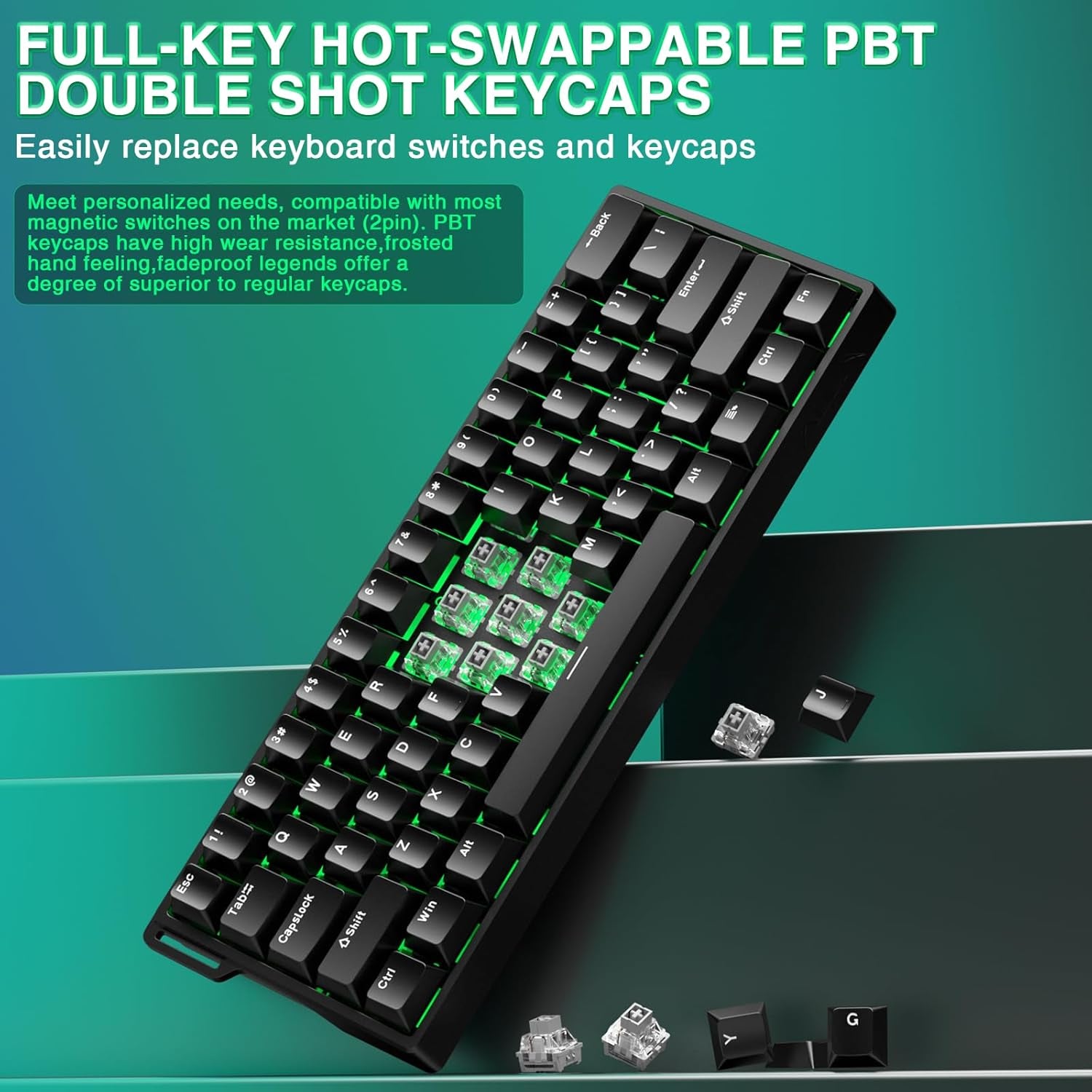 WIN60 HE - 60% Mechanical Gaming Keyboard Wired, Magnetic Switch Hot Swappable, Adjustable Actuation Rapid Trigger Mode, 8000 Hz Polling Rate, RGB Small Keyboard 60 Percent Compact Design for PC