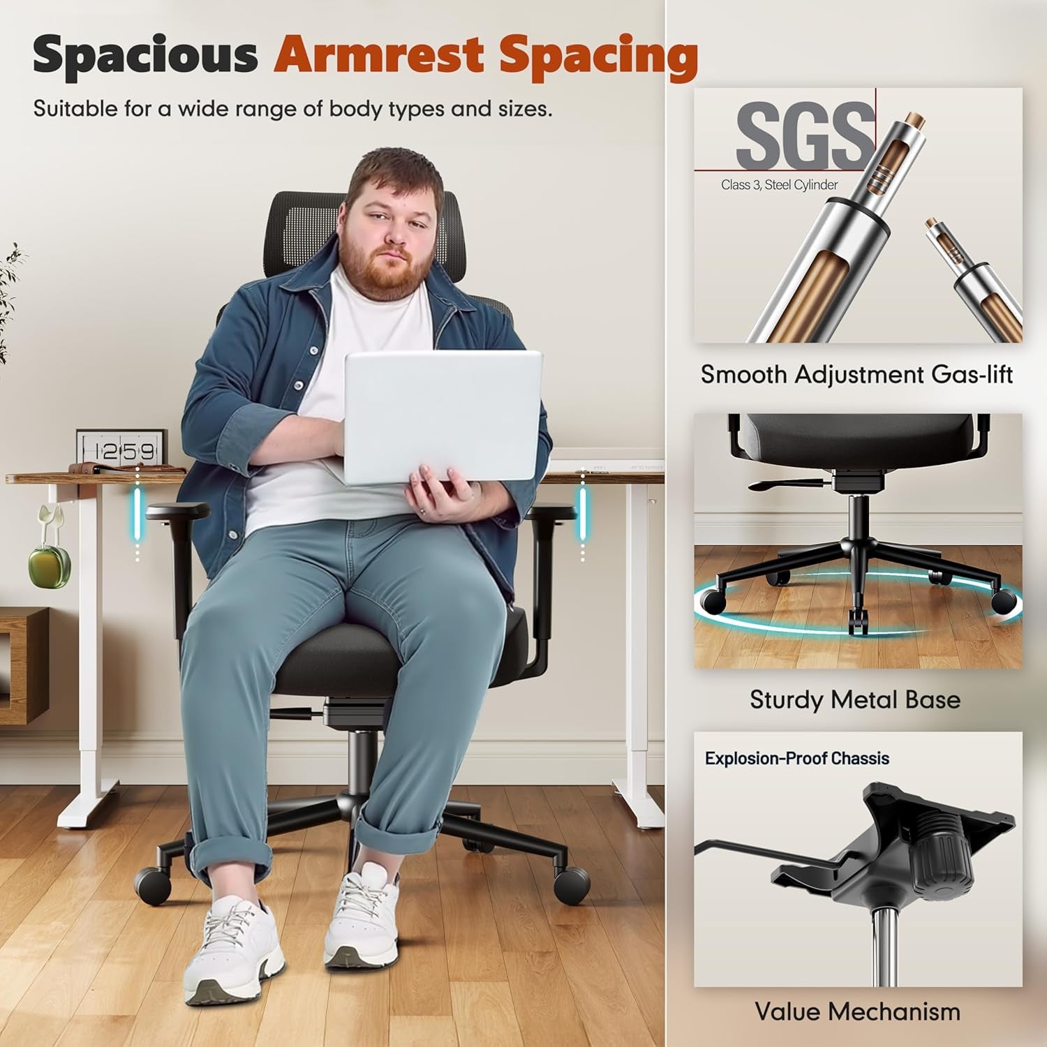 Ergonomic Office Chair, High Back Mesh Desk Chair with 4-Position Height Adjustable Back, 3D Armrests, Adaptive Lumbar Support, 3-Level Tilt Function, 3D Headrest, Comfy Computer Gaming Chairs