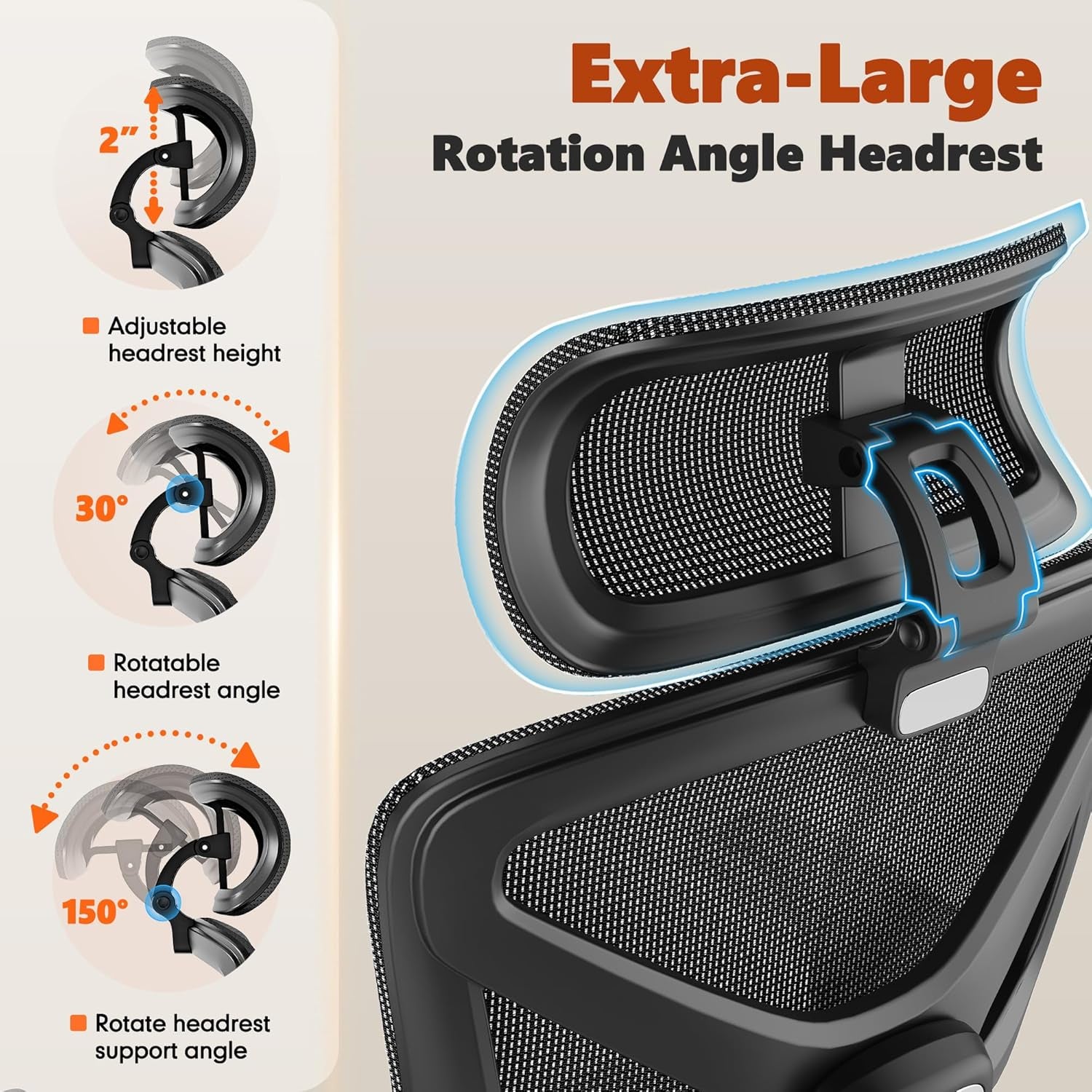 Ergonomic Office Chair, High Back Mesh Desk Chair with 4-Position Height Adjustable Back, 3D Armrests, Adaptive Lumbar Support, 3-Level Tilt Function, 3D Headrest, Comfy Computer Gaming Chairs
