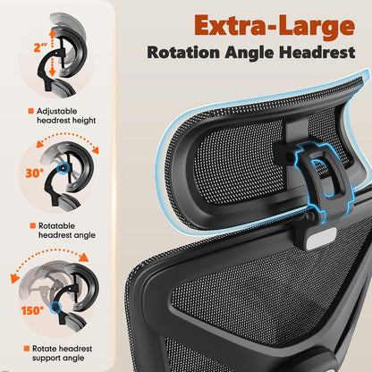 Ergonomic Office Chair, High Back Mesh Desk Chair with 4-Position Height Adjustable Back, 3D Armrests, Adaptive Lumbar Support, 3-Level Tilt Function, 3D Headrest, Comfy Computer Gaming Chairs